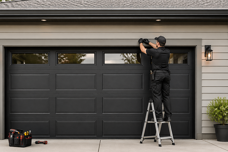 Garage door maintenance technician black uniform