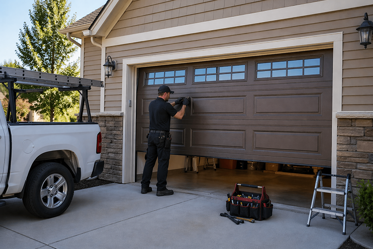 Residential garage door repair technician